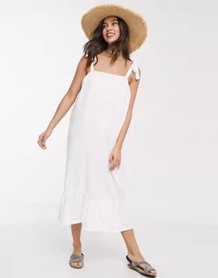 ASOS DESIGN cami midi sundress with pep hem in white | ASOS (Global)