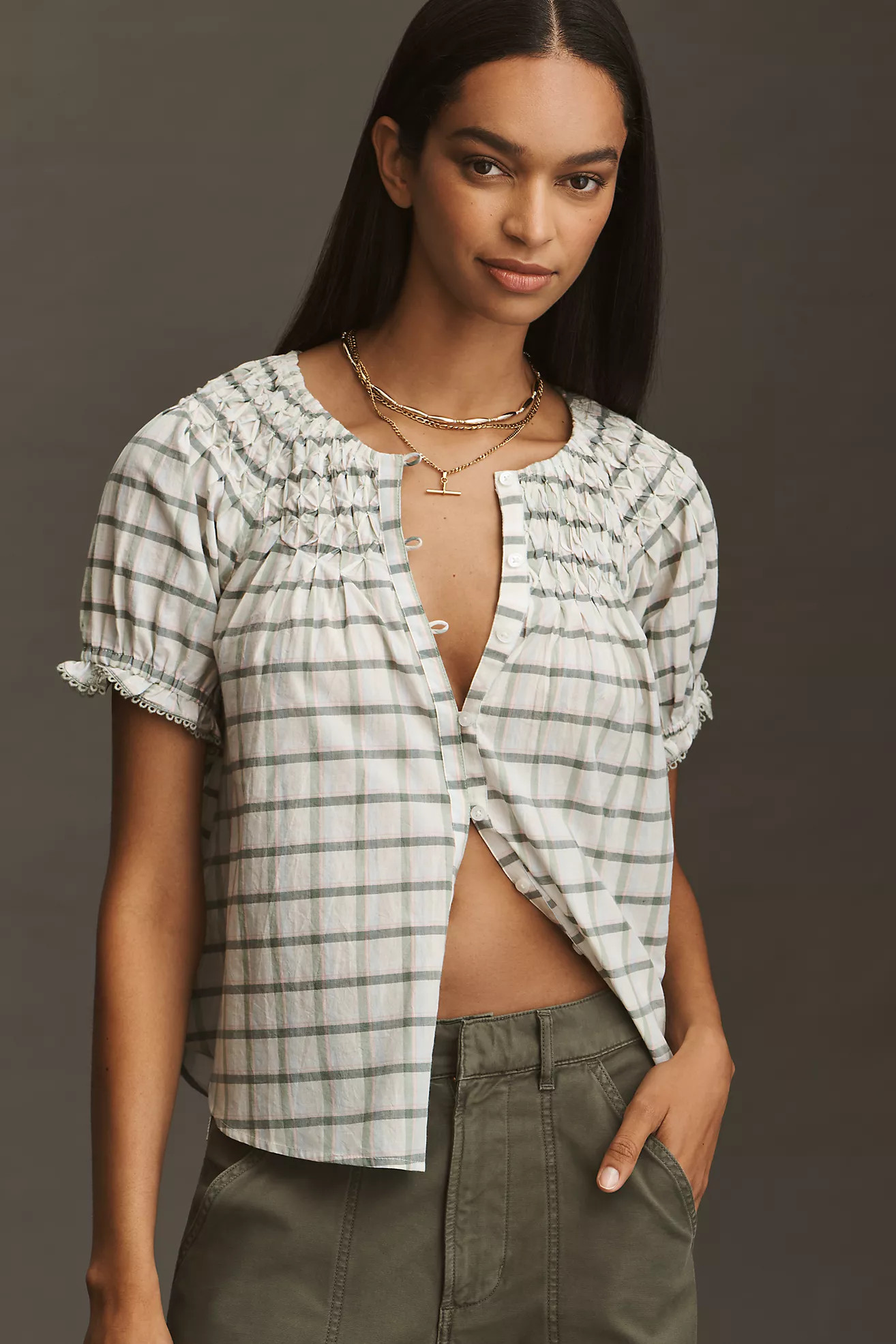 By Anthropologie Short-Sleeve Smocked Top | Anthropologie (US)