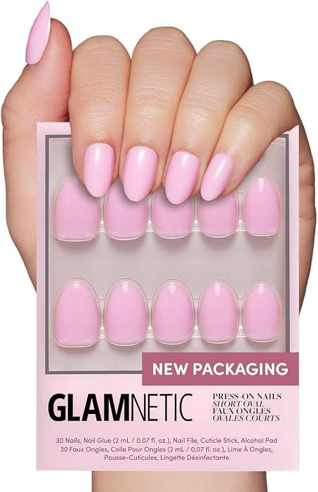 Glamnetic Press On Nails - Think Pink | Solid Opaque Light Pastel Pink Short Oval Nails, Salon Qu... | Amazon (US)