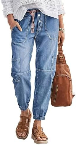 Flamingals Straight Leg Button Fly Jeans for Women Multi Pocket Mid Rise Jeans Without Belt Barre... | Amazon (US)