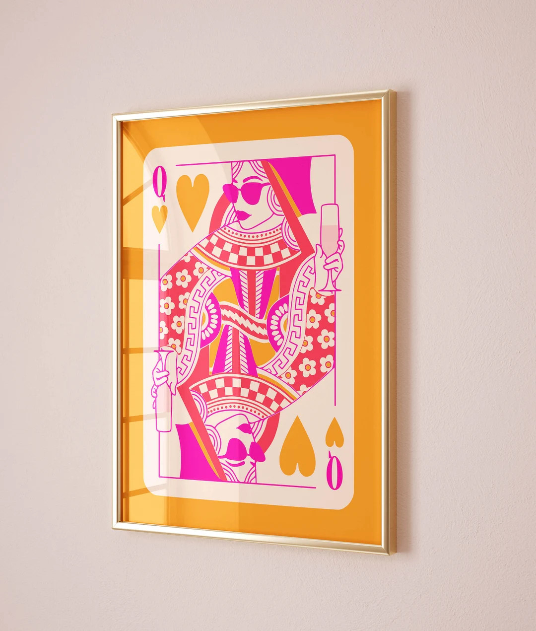 Queen of Hearts Playing Card Funky Wall Art Pink and Orange - Etsy | Etsy (US)
