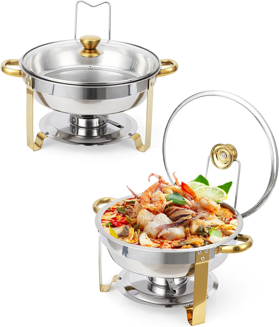 Garvee Chafing Dishes for Buffet, 5 QT Buffet Servers and Warmers Set of 2, Round Chafing Dishes ... | Amazon (US)