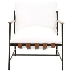 Ayna Industrial White Performance Black Iron Leather Strap Seat Arm Chair | Kathy Kuo Home