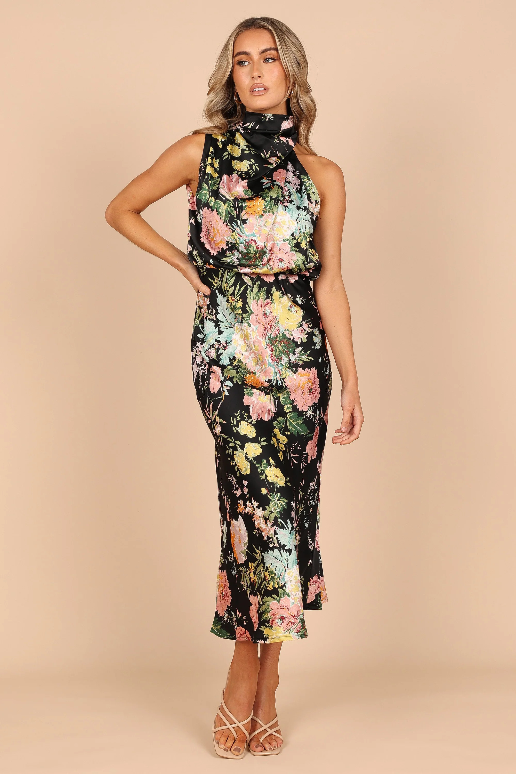 Anabelle Halter Neck Midi Dress - Black Floral | Petal & Pup (US)