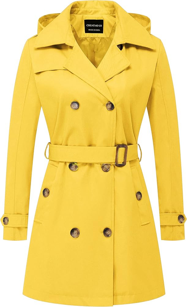 CREATMO US Women's Trench Coat Double-Breasted Classic Lapel Overcoat Belted Slim Outerwear Coat ... | Amazon (US)