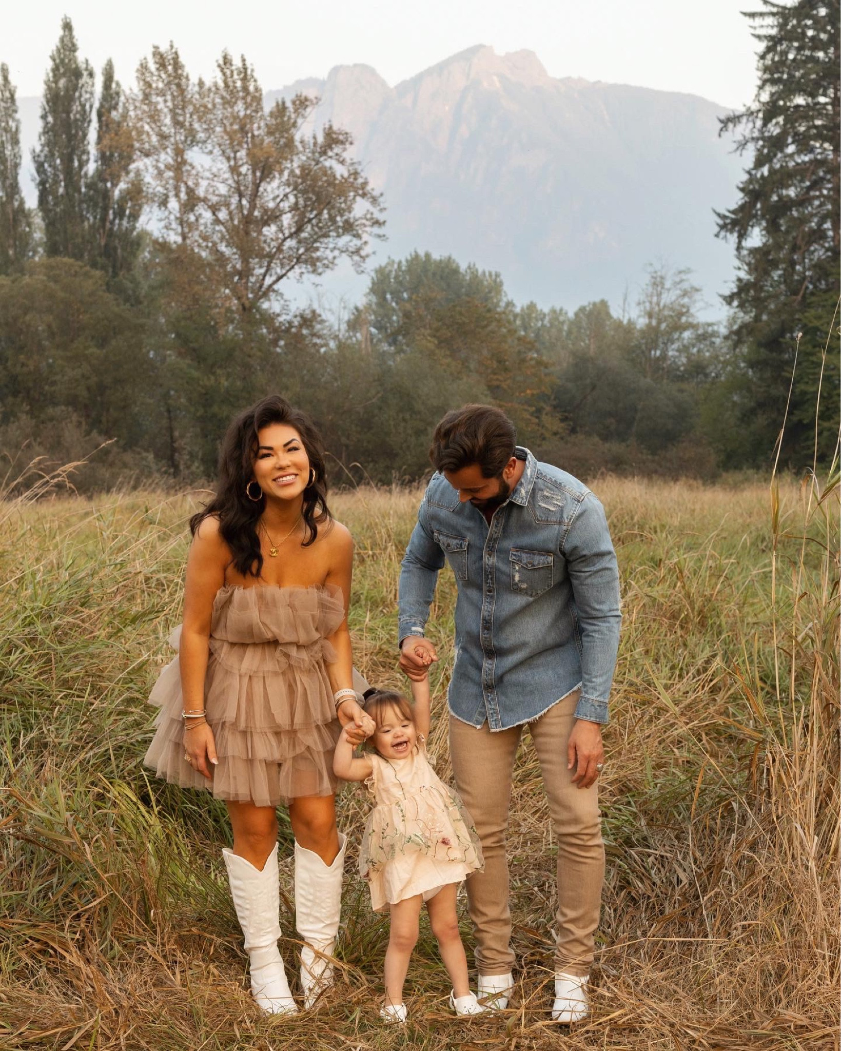 Family photos / fall photoshoot inspo / tulle dress / cowboy cowgirl boots / upcycled designer jewels / mens ootd / mens fashion / jean shirt / khaki pants / white boots / toddler outfits / toddler girl outfit / family outfits / coordinating outfits 

#LTKfamily #LTKHoliday #LTKmens
