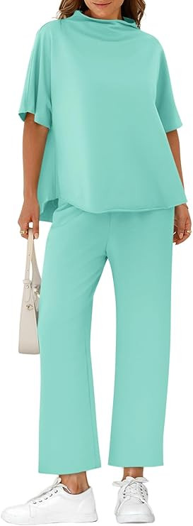Yousify Women's Oversized Lounge Set 3/4 Batwing Sleeve Crew Neck Pullover Top Wide Leg Pants Two... | Amazon (US)