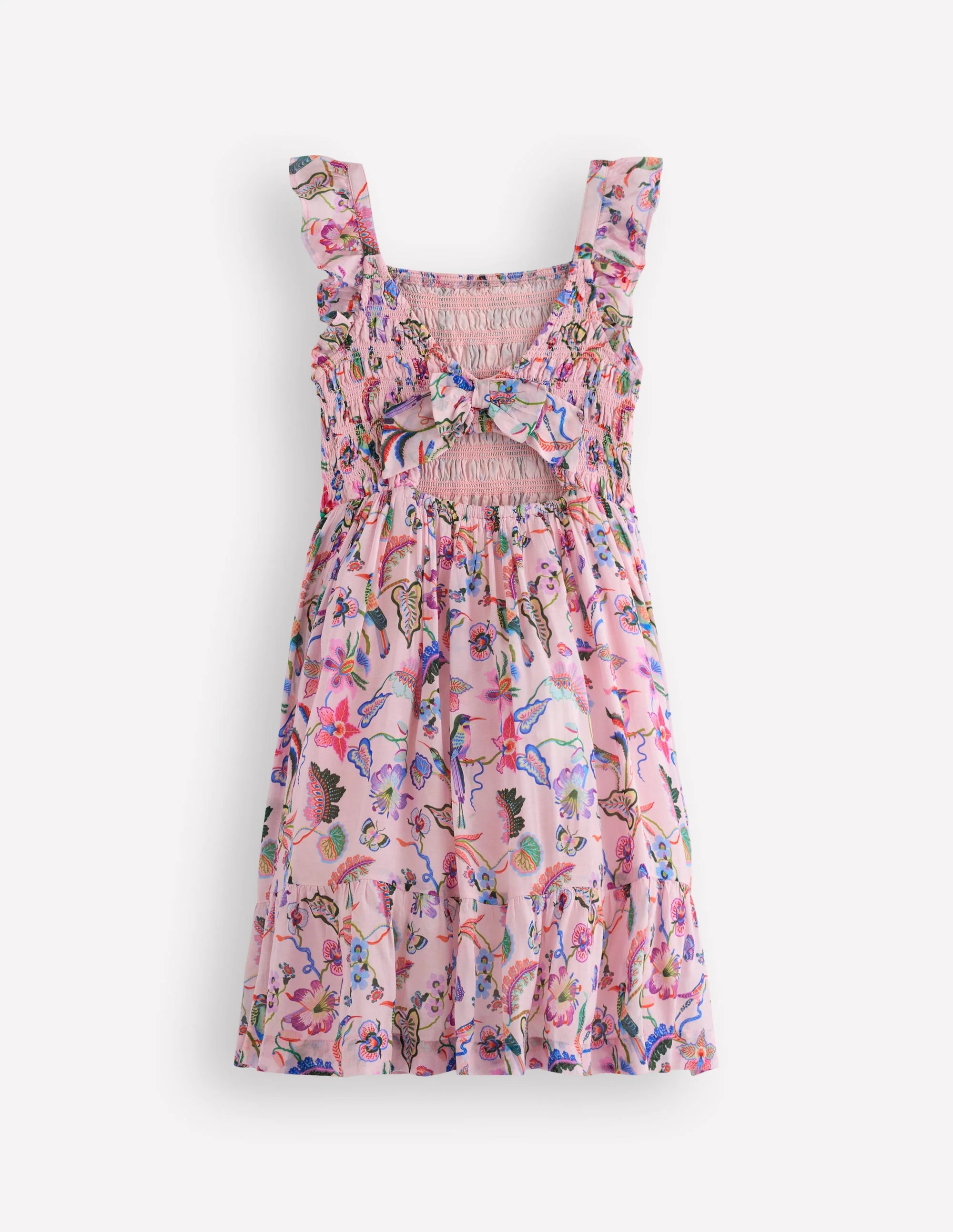 Shirred Bow Back Detail Dress-Multi Pink Floral | Boden (US)