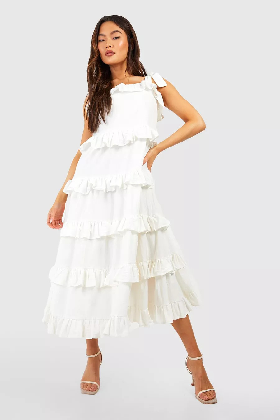 Tie Detail Ruffle Smock Midaxi Dress | Boohoo.com (UK & IE)