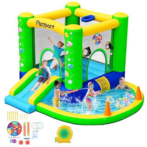 FBSPORT Inflatable Bounce House, Kids Bounce Castle Slide for Indoor Outdoor,Toddler Baby Jumper Bouncer, Kids Jumping Bouncy House with Blower, Ball Pit Pool, Basketball Hoop, Dart Game, Green | Amazon (US)