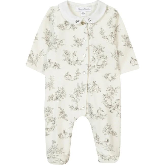 Forest Bunny Footed Pajamas, White | Maisonette