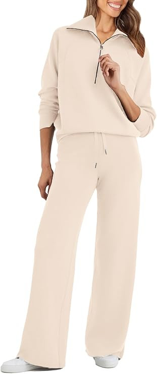 Glamaker Womens 2 Piece Outfits Sweatsuit Set Oversized Half Zip Sweatshirt Wide Leg Sweatpants L... | Amazon (US)