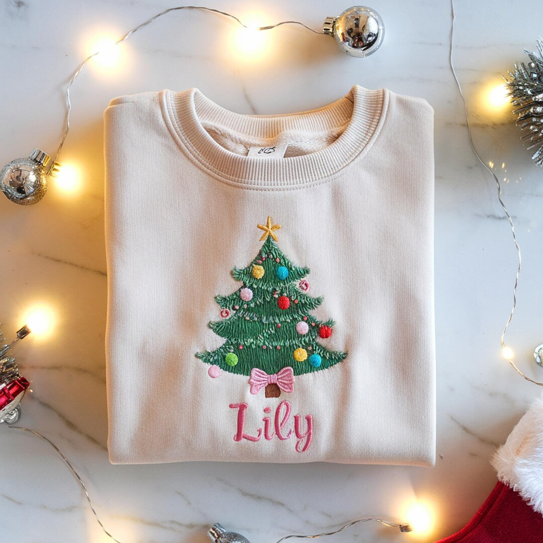 Personalized Embroidered Christmas Tree Sweatshirt, Toddler Kids Xmas Gift - Etsy | Etsy (US)