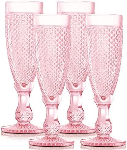 Pink Champagne Flutes Set of 4 Champagne Glasses perfect as Wedding Champagne Flutes Colored Glasswa | Amazon (US)