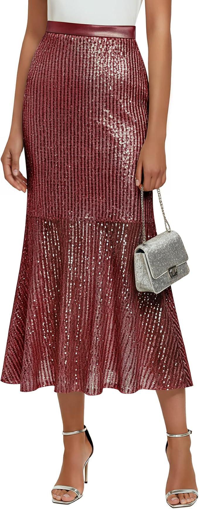 Ficerd Women's Sequin Bodycon Midi Skirt with Zipper Lining Long Mermaid High Waist Sparkly Party... | Amazon (US)