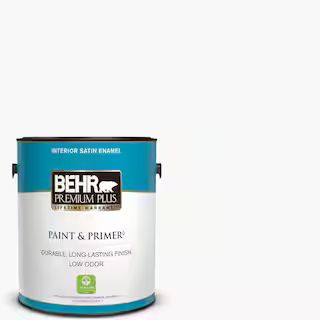 BEHR PREMIUM PLUS 1 gal. Ultra Pure White Satin Enamel Low Odor Interior Paint & Primer 705001 - ... | The Home Depot