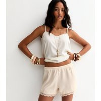 Women's Cream Satin Lace Trim Shorts New Look | New Look (UK)