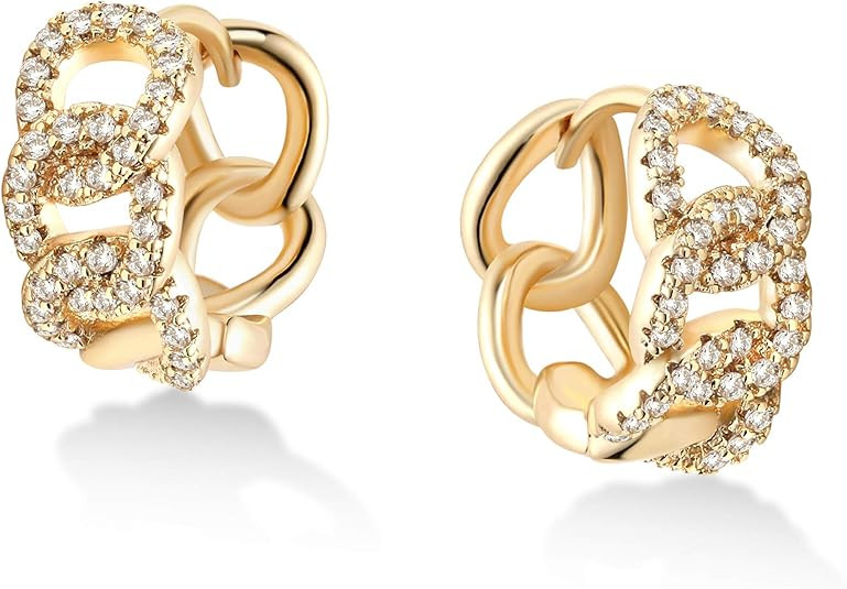VACRONA Cubic Zirconia Huggie Earrings 14k Gold Plated Tiny Earrings Small Huggie Hoop Earrings S... | Amazon (US)