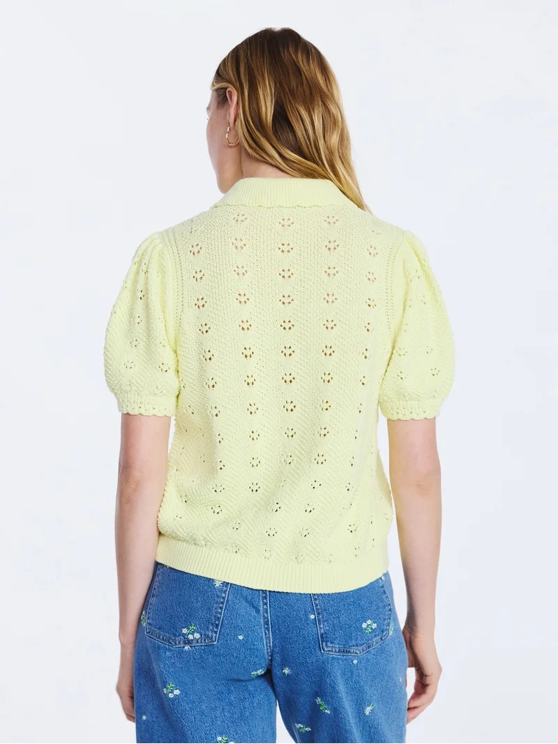 Free Assembly Women's and Women's Plus Cotton Pointelle Cardigan Sweater with Short Sleeves, Ligh... | Walmart (US)