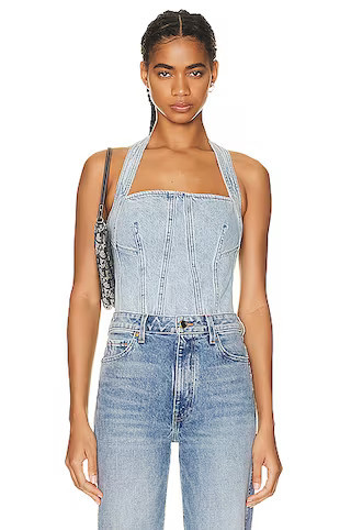 GRLFRND Tianna Halter Bustier in Riviera - Denim-Light. Size M (also in S, XL, XS, XXS). | FWRD 