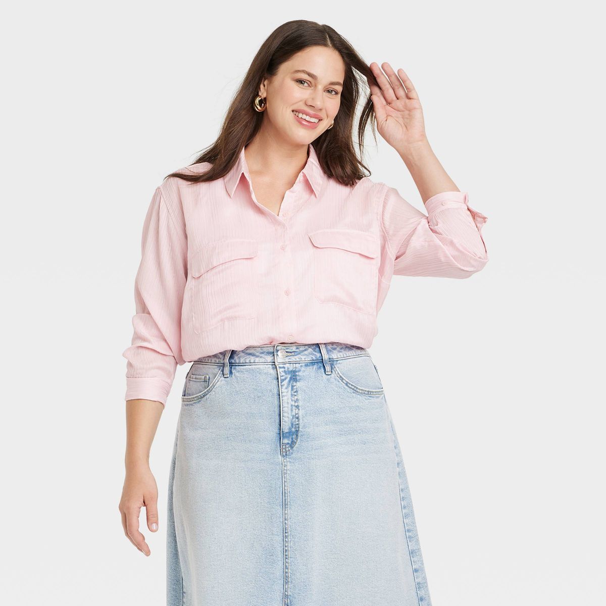 Women's Long Sleeve Chiffon Button-Down Shirt - Ava & Viv™ | Target
