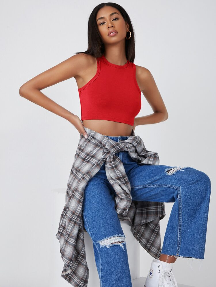 SHEIN BASICS Solid Crop Tank Top | SHEIN