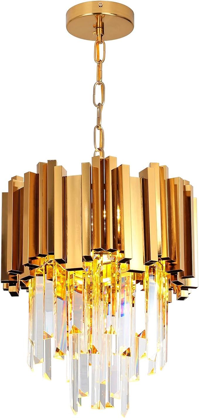 Modern Crystal Chandelier Round Crystal Pendant Light, Gold Crystal Pendant Light Fixture for Kit... | Amazon (US)