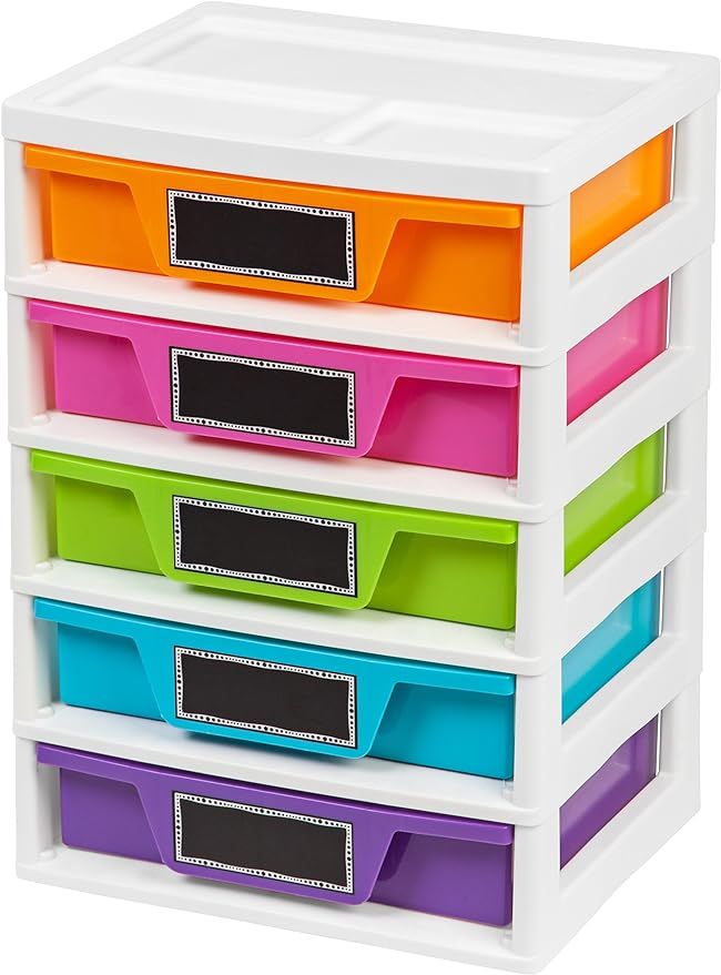 IRIS USA PJD-305 5 Drawer Storage & Organizer Chest, Assorted Colors, Girl, Pastel | Amazon (US)