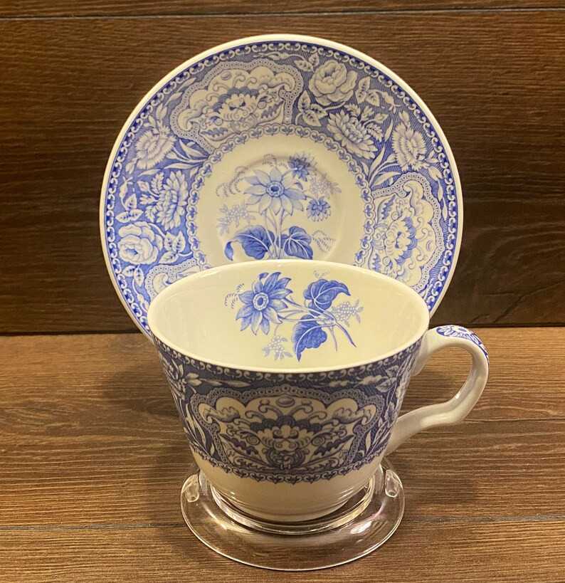 Spode Floral Teacup and Saucer Set, Blue Room Collection, Georgian Collection by Spode, Blue and ... | Etsy (US)