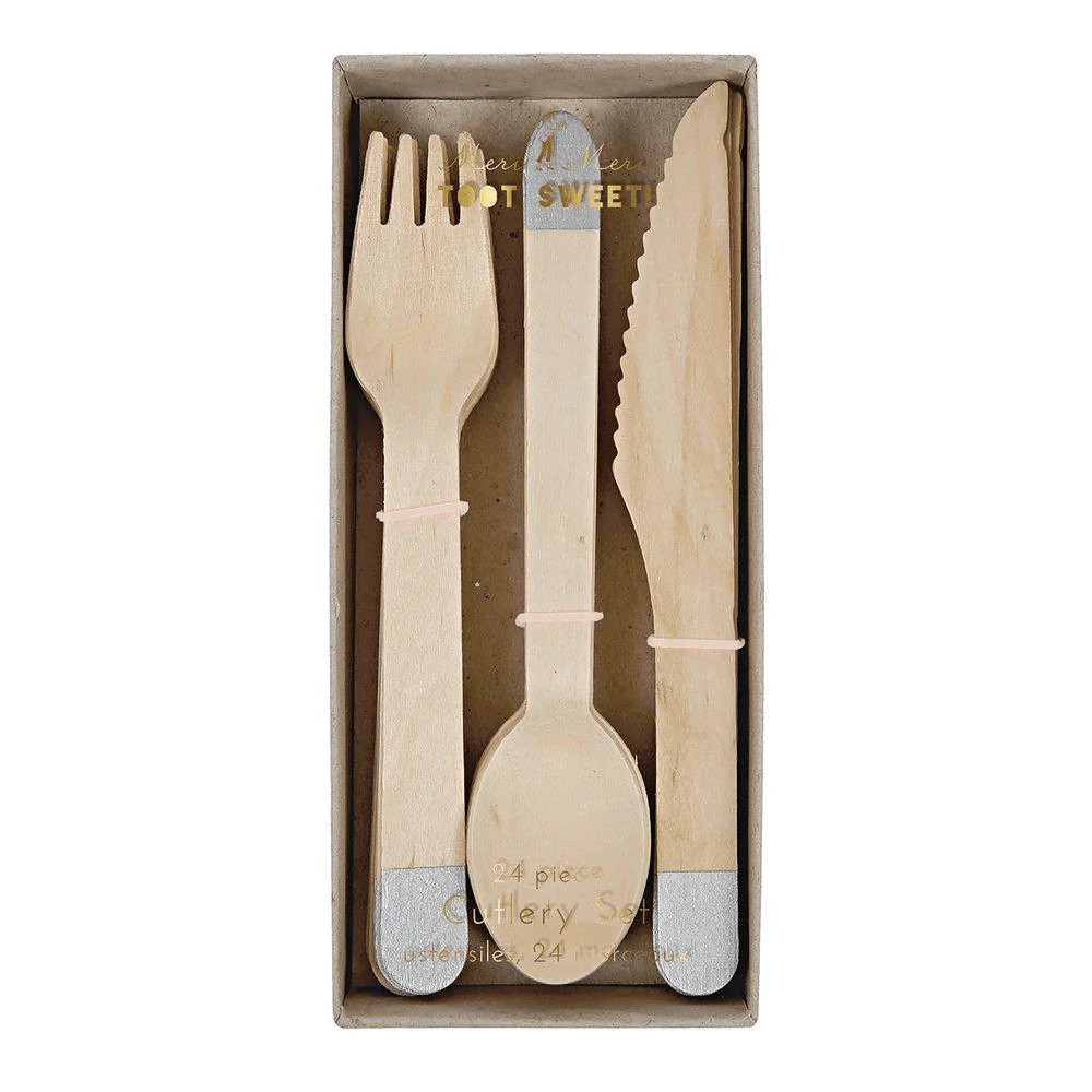 Meri Meri Wooden Cutlery Set - Silver | Shop Sweet Lulu