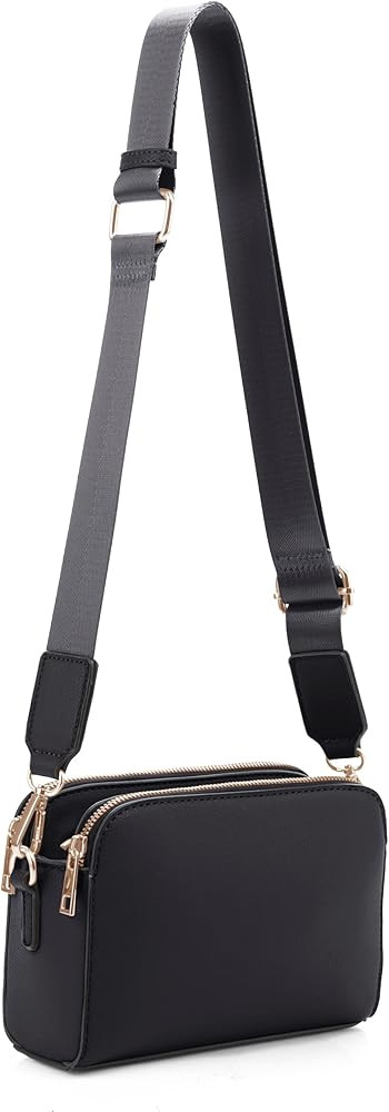 EVVE Triple Zip Small Crossbody Camera Bag with Wide Guitar Strap | Amazon (US)