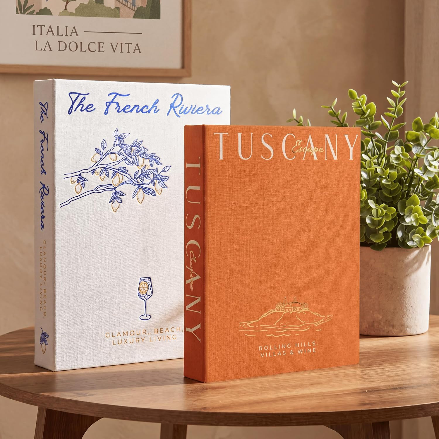 Decorative Books for Home Decor – Orange & White Linen Faux Books Decoration: Aesthetic Fake Book for Shelf, Living Room, Mantle, Entryway & Coffee Table Decor – Stack Faux Book Storage Box, Set of 2 | Amazon (US)