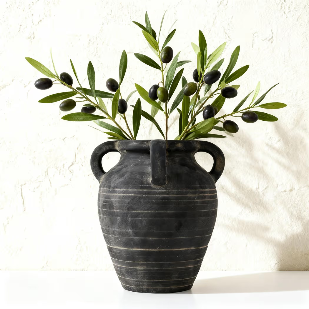 Handmade Flower Vase, 10.2" Rustic Terracotta Vase with 4 Handles, Vintage Ceramic Flower Vase, M... | Amazon (US)