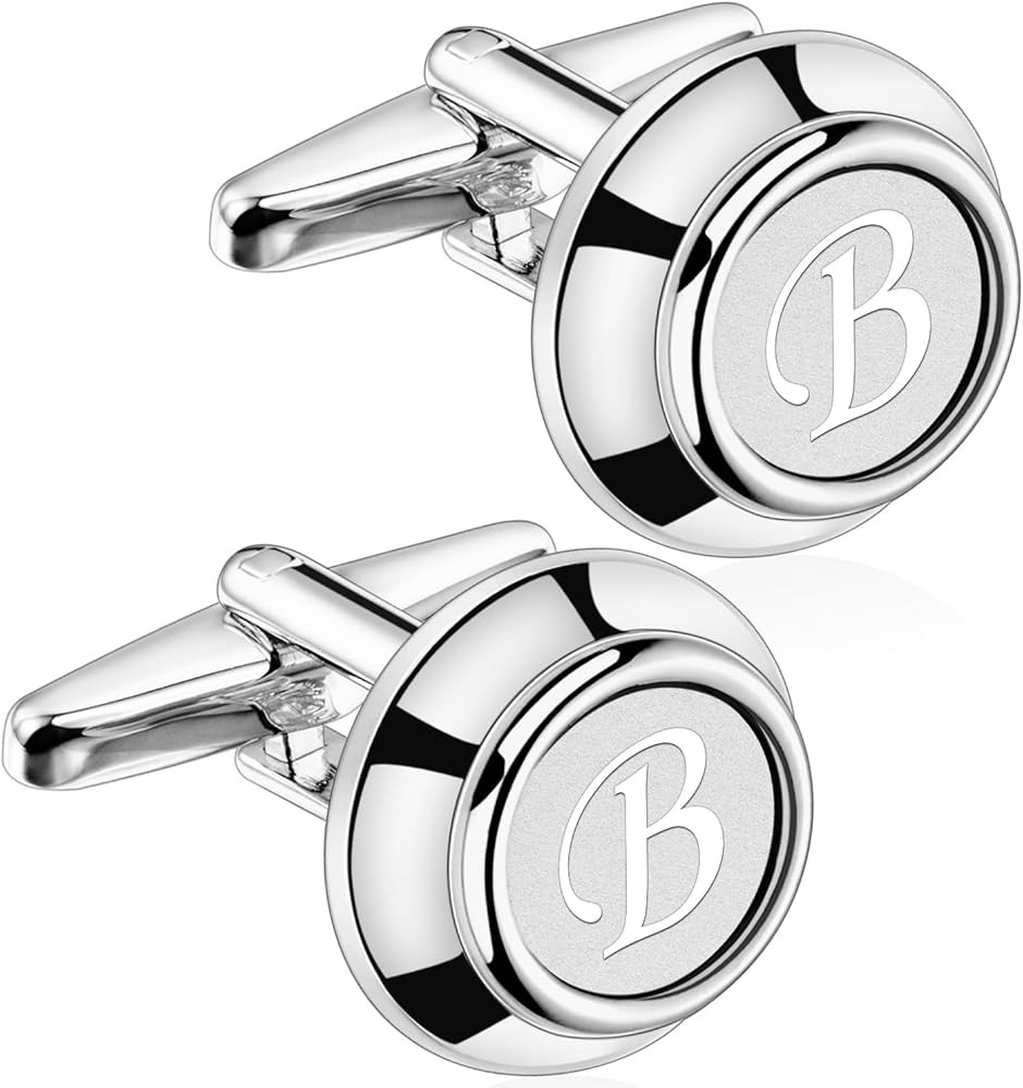 AMITER Mens Cufflinks with Initial A-Z, Classic Silver 26 Letters Cuff Links for Men Business Wed... | Amazon (US)
