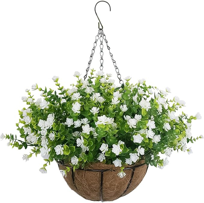 Artificial Hanging Flowers Basket, 12 UV-Resistant Bundles of Realistic Fake Flowers, Faux Plants... | Amazon (US)