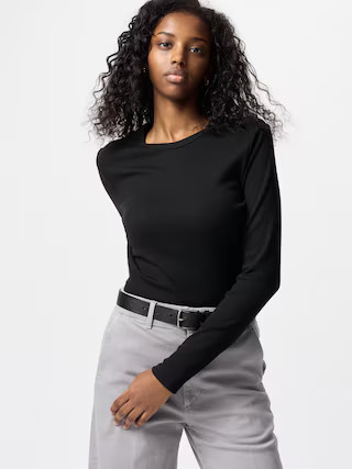 Women's Soft Ribbed T-Shirt Long Sleeve Black Large UNIQLO US | UNIQLO (US)