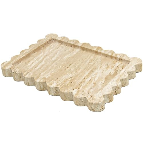 YMXYJM Genuine Travertine Scalloped Marble Tray, Real Natural Marble Stone Trays, Luxury Decorative Trays for Bathroom, Dresser, Vanity, Kitchen, Home Decor, 10.6" x 8", Travertine Beige | Amazon (US)