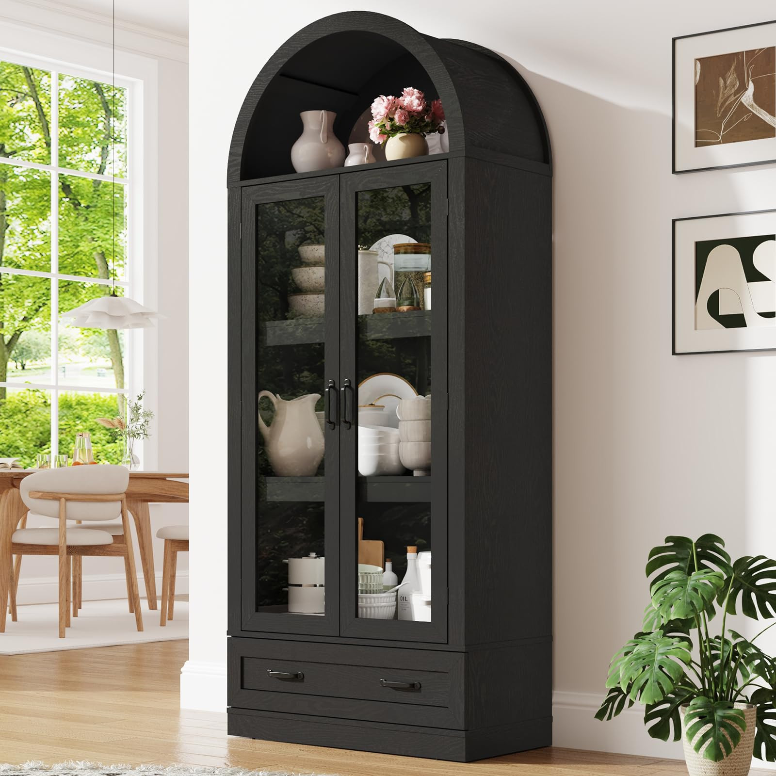 75" Tall Arched Kitchen Pantry Cabinet w Load-Bearing Steel Pipe,Modern Farmhouse Kitchens Storag... | Amazon (US)
