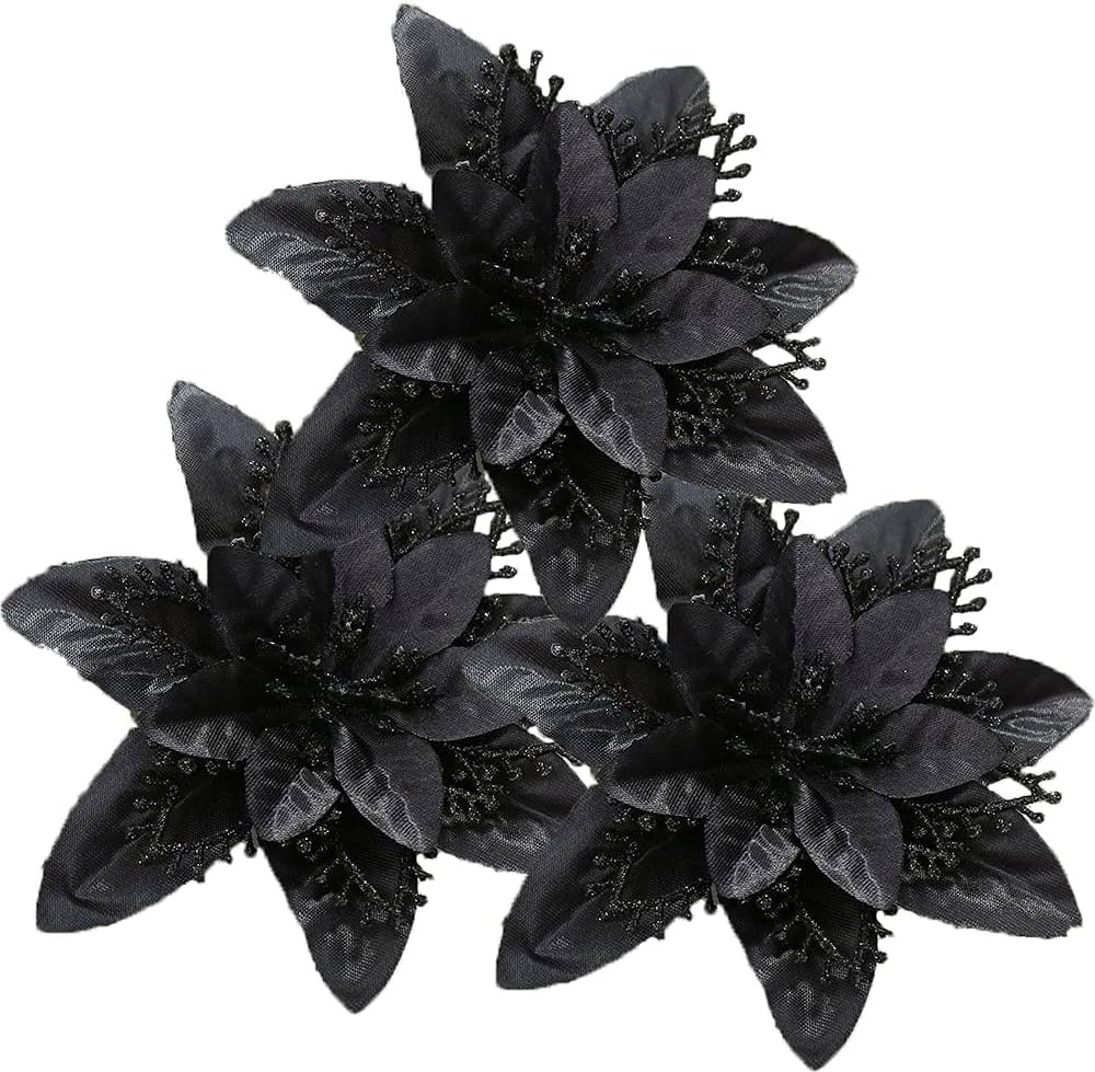 Artificial Poinsettia Flower Ornament 16Pcs Glitter Christmas Flowers for Wedding Holiday Party X... | Amazon (CA)