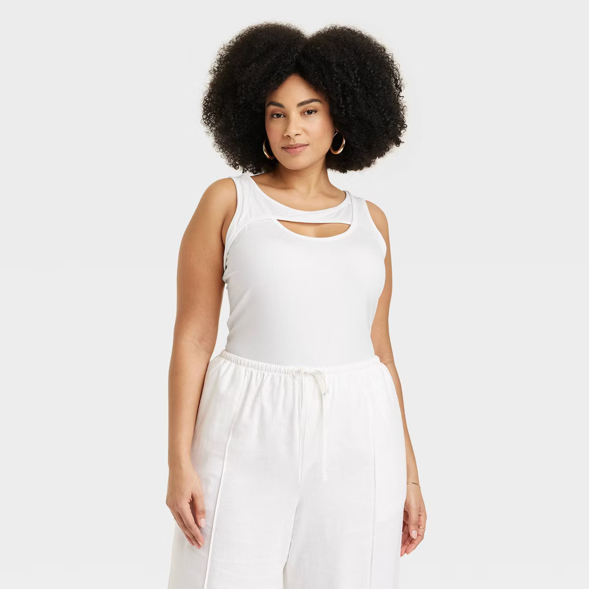 Women's Slim Fit Cut-Out Tank Top - A New Day™ White XXL | Target