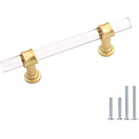 10 Pack goldenwarm Modern Cabinet Hardware Acrylic Cabinet Handle - LS9165GD90 Gold Clear Dresser Pu | Amazon (US)
