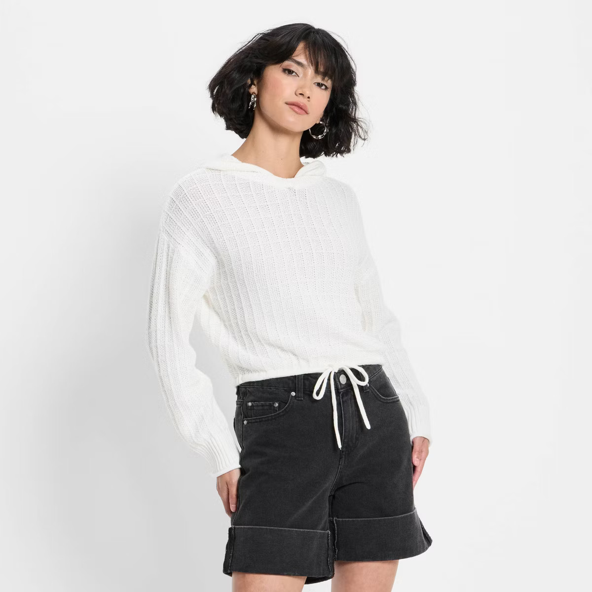 Women's Relaxed Textured Hooded Pullover Sweater - Future Collective Off-White M | Target