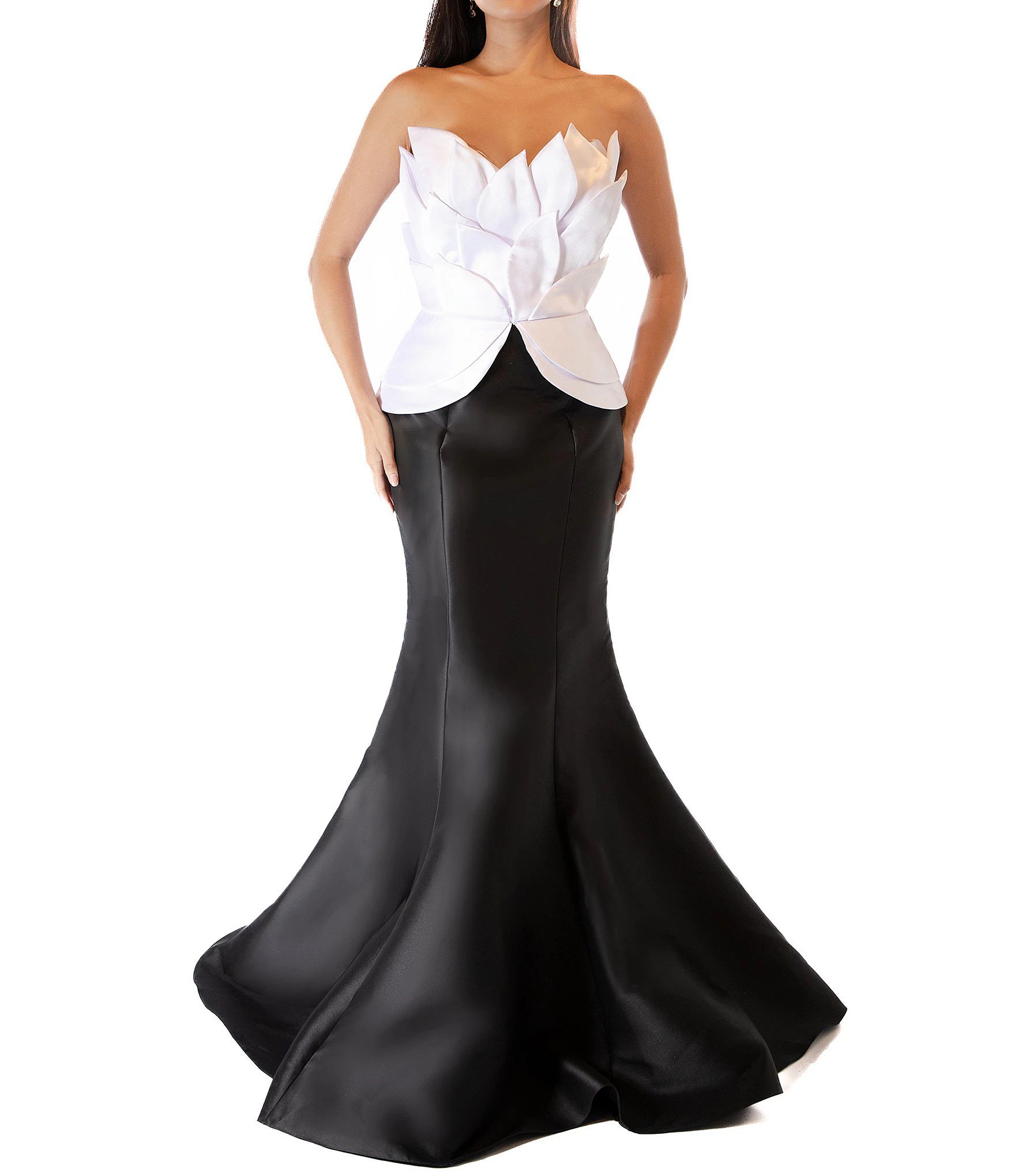 Strapless Sleeveless Flower Petal Bodice Mermaid Gown | Dillard's