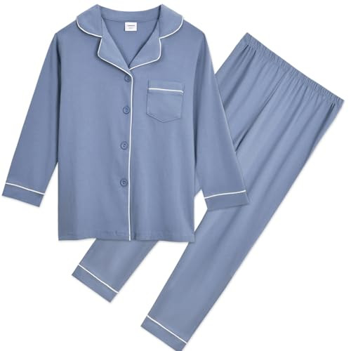 Aablexema Unisex Kids Pajamas Set Button-Down Long Sleeve Cotton Sleepwear Lounge Set for 5-13 Ye... | Amazon (US)