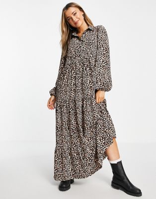 ASOS DESIGN maxi shirt dress with pin tucks in leopard print | ASOS | ASOS (Global)