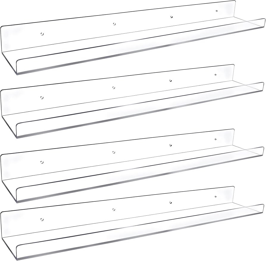 4 Pack 24-Inch Long Clear Acrylic Floating Shelves Wall Ledge Invisible Wall Mounted Floating Boo... | Amazon (US)