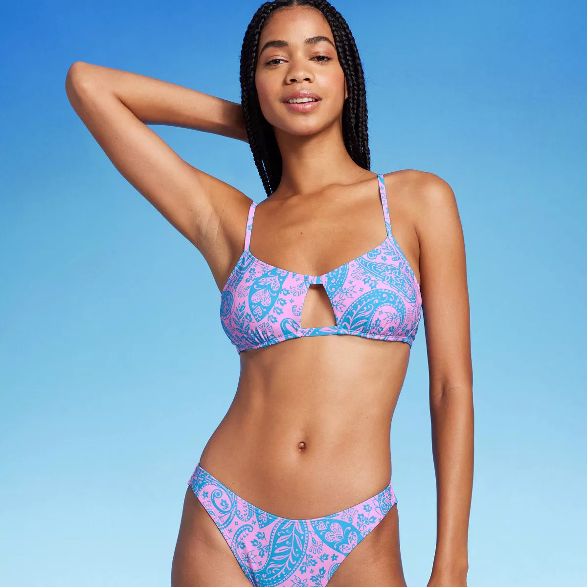 Women's Paisley Print Cut Out Bralette Bikini Top - Wild Fable™ Blue/Pink | Target