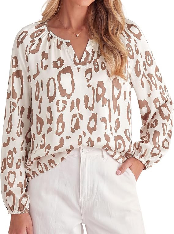 Zenlonr Womens Dressy Casual Blouses V Neck Shirts | Glossy Smooth Silk Fabric,Long Sleeve Tops,B... | Amazon (US)