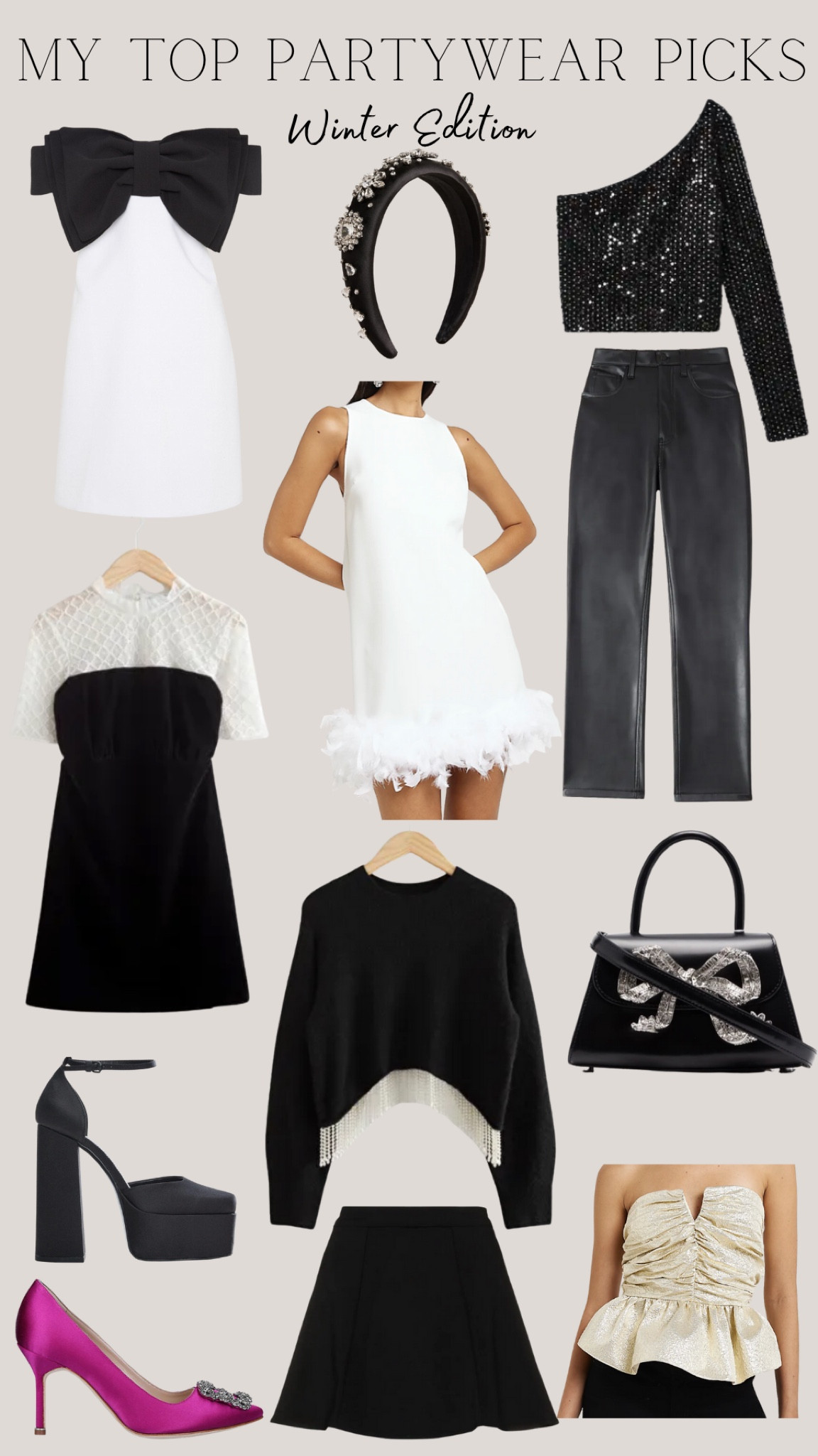 Winter party outfits 

Winter outfits - winter dresses - winter party outfits - winter party outfits - winter work party - Christmas party - Christmas party outfits - vegan leather pants - vegan leather - Abercrombie and fitch - river island - river island party - feather dress - white feather dress - and other stories - velvet dress - Pearl dress - black mini skirt - reformation - Pearl jumper - sequin top - one shoulder top - platform shoes - black platform shoes - manolo blahnik - hangisi - bow bag - evening bag - black bow dress - black and white dress - oasis dress - gold top - festive top - peplum top - festive party ideas - festive party outfits - headband - velvet headband - embellished headband 

#LTKSeasonal #LTKstyletip #LTKunder100