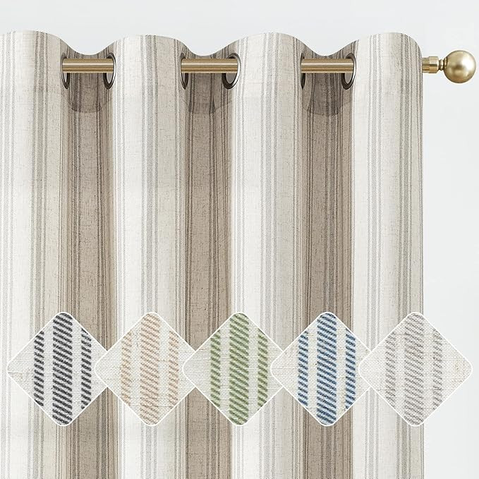 jinchan Linen Curtains 84 Inches Long for Living Room Grey Striped Curtains Farmhouse Ticking Str... | Amazon (US)